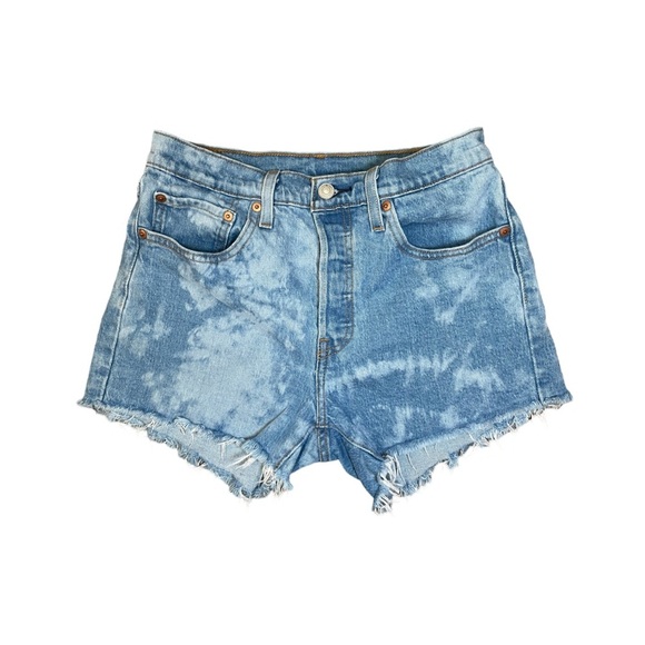 Levi’s 501 Bleach Tie Dye High Rise Cut Off Raw Hem Jean Shorts - Picture 1 of 11